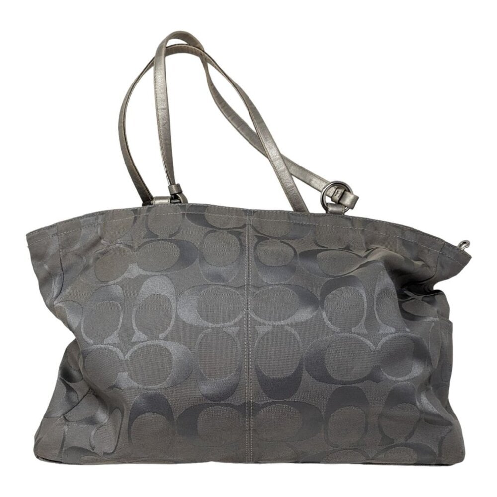 Large Coach Gabby Signature Monogram Grey Purple Weekender Diaper Bag Tote